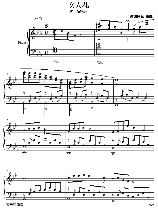 女人花-梅艳芳钢琴曲谱（图1）