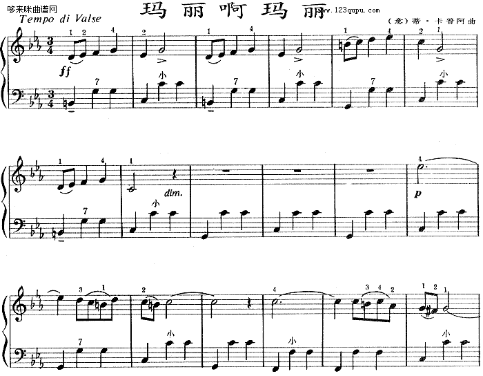 玛丽啊玛丽钢琴曲谱（图1）