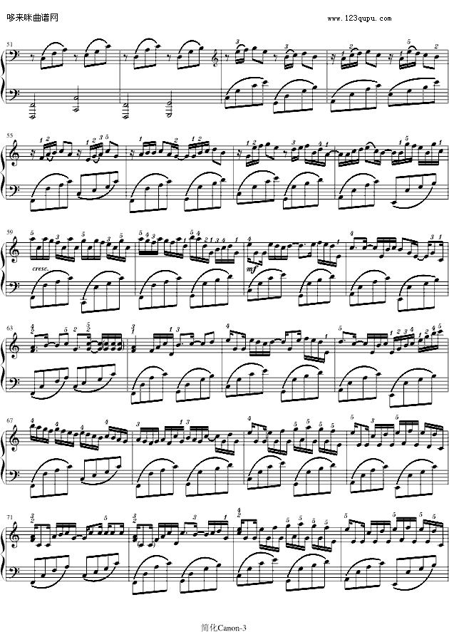 卡农-寒风简化版-帕赫贝尔-Pachelbel钢琴曲谱（图3）