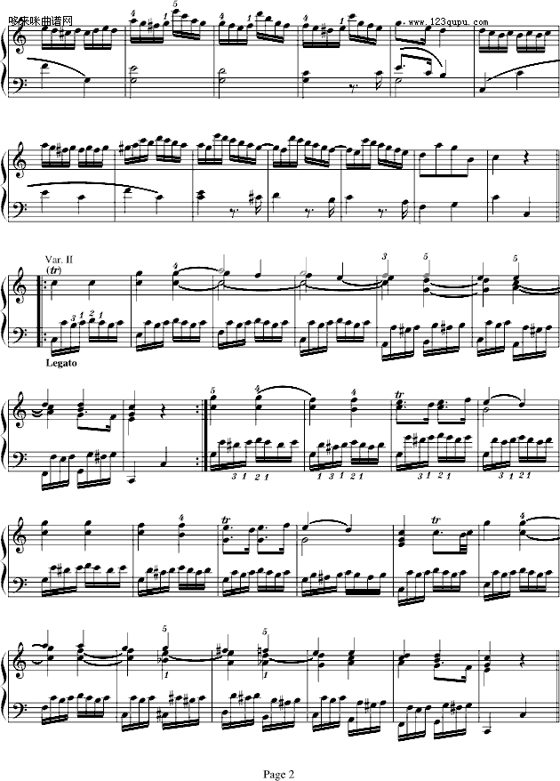 小星星变奏曲K.265(有指法)-莫扎特钢琴曲谱（图2）