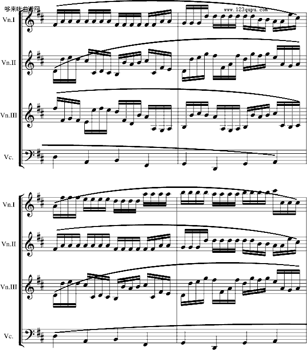 卡农交响曲(3小提琴+1大提琴)-帕赫贝尔-Pachelbel钢琴曲谱（图7）