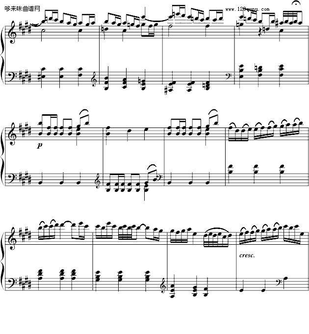 E大调奏鸣曲-世界名曲钢琴曲谱（图5）