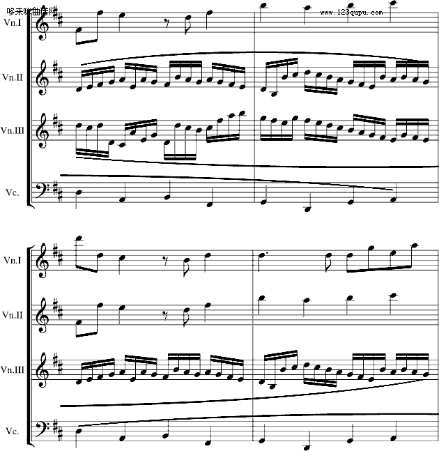 卡农交响曲(3小提琴+1大提琴)-帕赫贝尔-Pachelbel钢琴曲谱（图3）