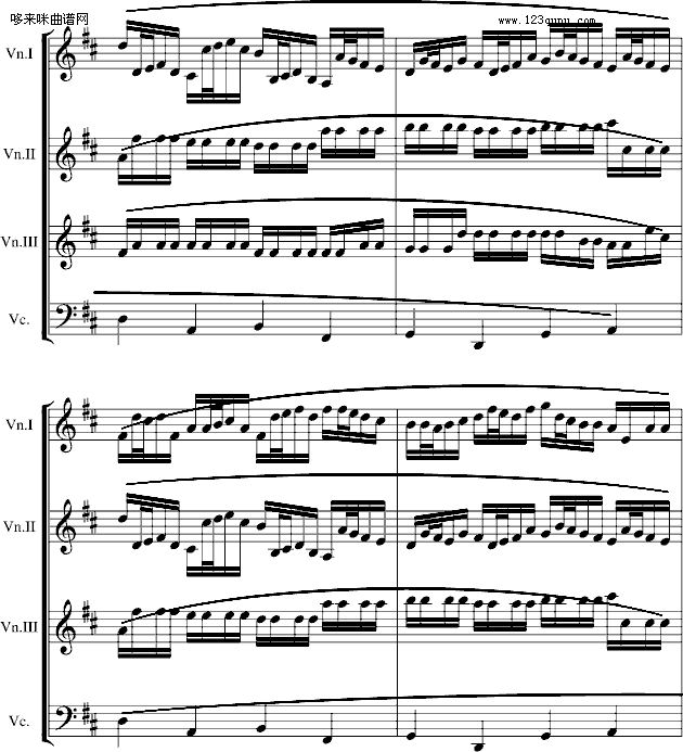 卡农交响曲(3小提琴+1大提琴)-帕赫贝尔-Pachelbel钢琴曲谱（图8）
