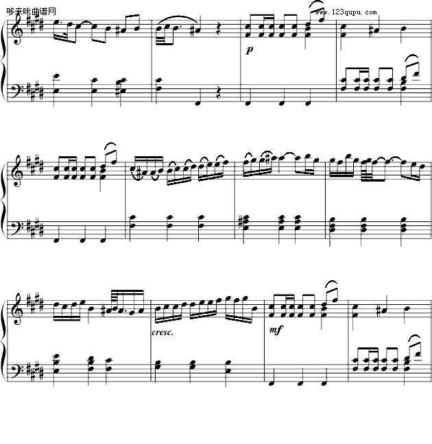 E大调奏鸣曲-世界名曲钢琴曲谱（图2）
