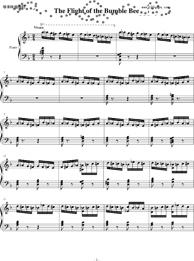 Flight of the Bumble Bee-Nikolai Rimsky-Korsakov钢琴曲谱（图1）