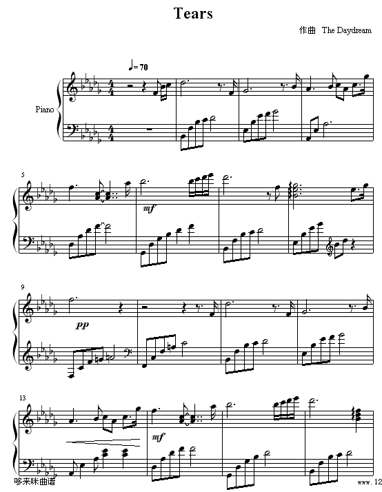 Tears-Daydream钢琴曲谱（图1）
