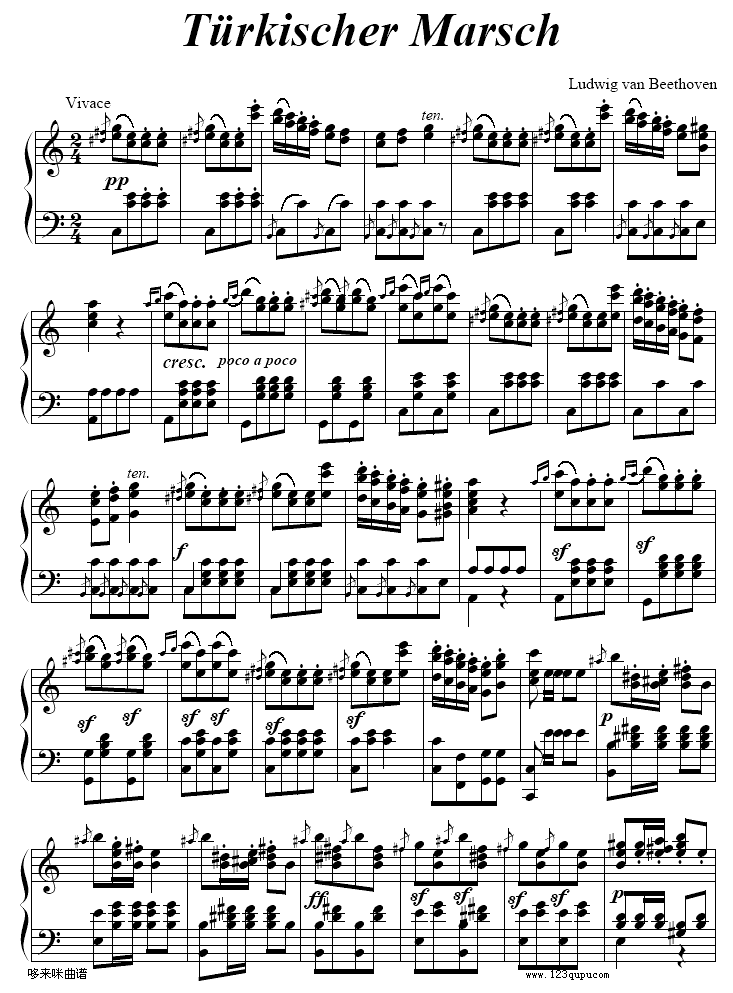土耳其进行曲 Turkish March-贝多芬钢琴曲谱（图1）