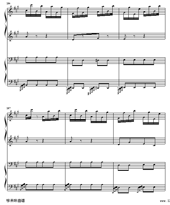 土耳其进行曲四手联弹-莫扎特钢琴曲谱（图16）