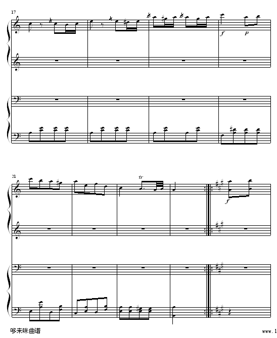 土耳其进行曲四手联弹-莫扎特钢琴曲谱（图3）