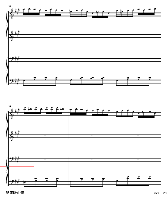 土耳其进行曲四手联弹-莫扎特钢琴曲谱（图5）
