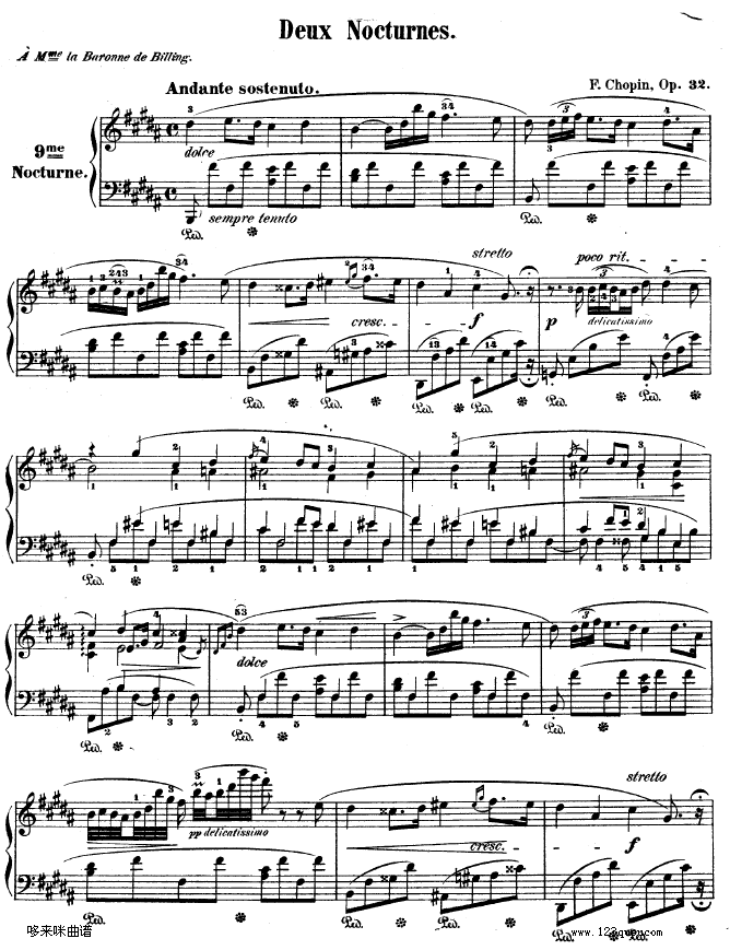 B大调夜曲作品32号 -OP32 NO.2-肖邦钢琴曲谱（图1）