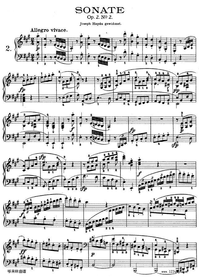 A大调第二钢琴奏鸣曲-贝多芬钢琴曲谱（图1）