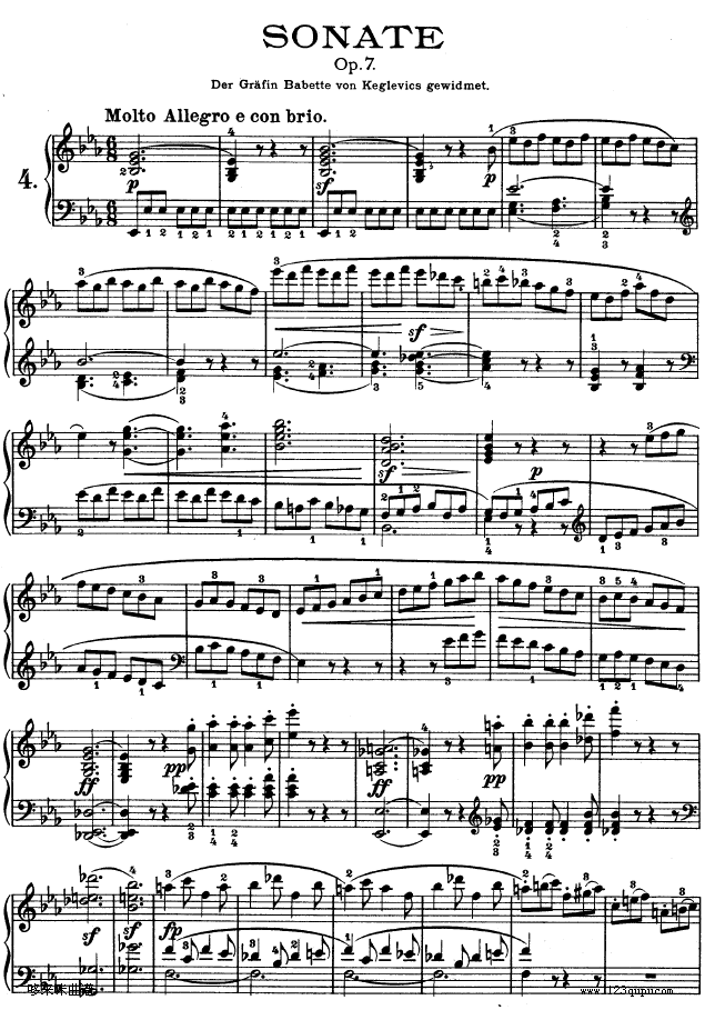 降E大调第四钢琴奏鸣曲-Op.7-贝多芬钢琴曲谱（图1）