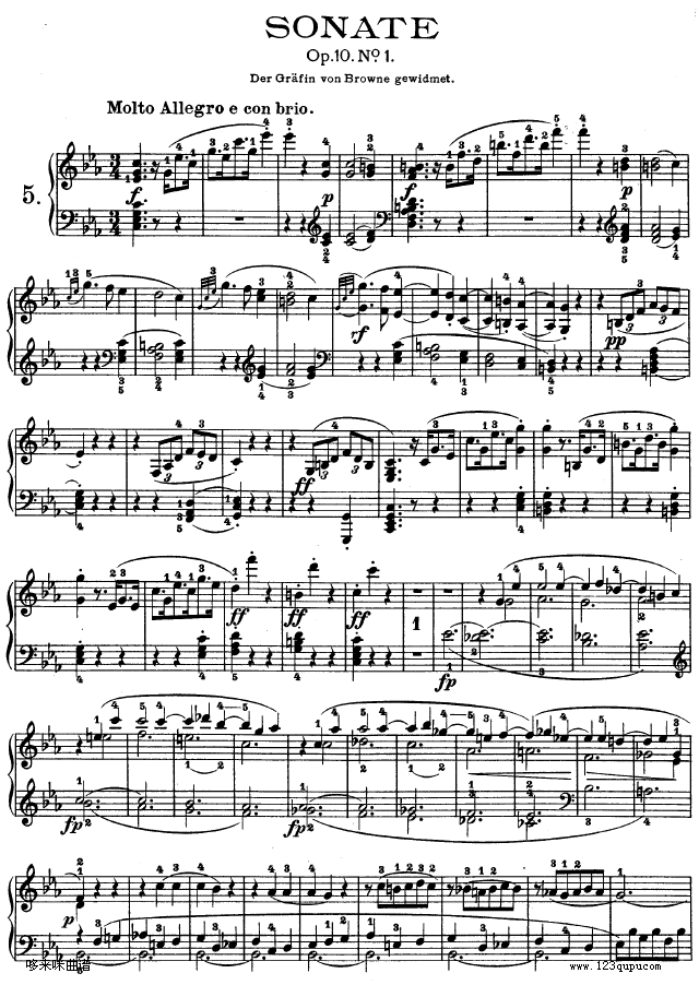 C小调第五钢琴奏鸣曲 - Op. 10—1-贝多芬钢琴曲谱（图1）