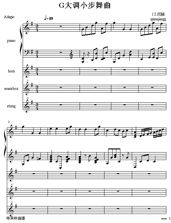 G大调小步舞曲-巴赫钢琴曲谱（图1）