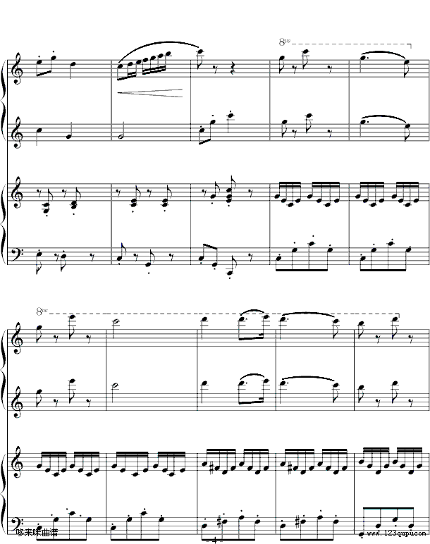 小松树-（四手联弹）-中国名曲钢琴曲谱（图4）