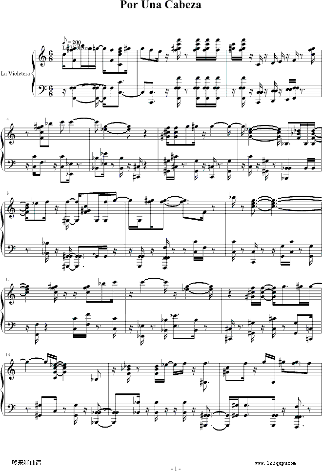 Por Una Cabeza-dengguobiao钢琴曲谱（图1）