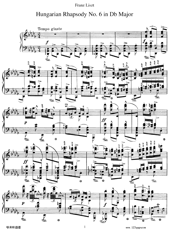 匈牙利狂想曲第六号-李斯特钢琴曲谱（图1）
