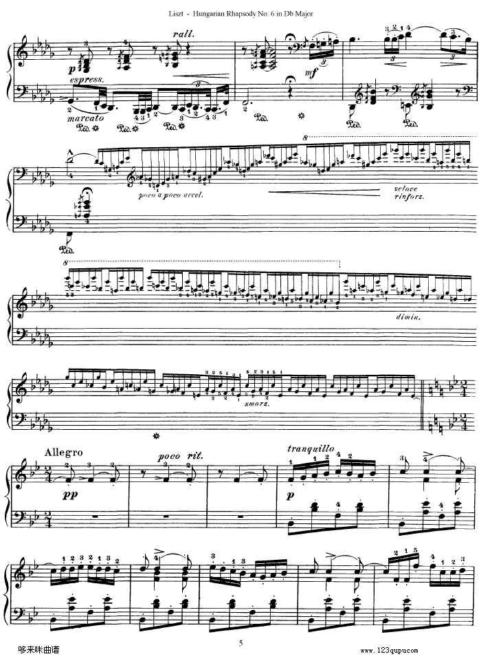匈牙利狂想曲第六号-李斯特钢琴曲谱（图5）