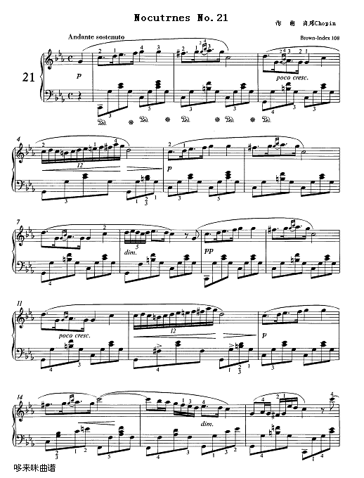 夜曲21号作品 c小调(遗作)-肖邦钢琴曲谱（图1）