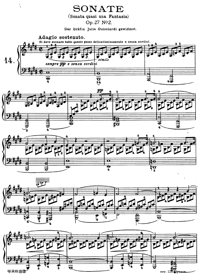 第十四钢琴奏鸣曲-《月光曲》-（Op.27 No.2）-贝多芬钢琴曲谱（图1）
