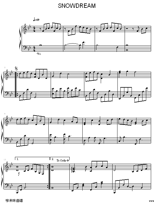 Snowdream-blueman版-班得瑞钢琴曲谱（图1）