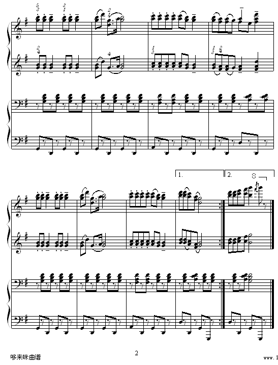铃儿响丁当 --四手联弹-世界名曲钢琴曲谱（图2）