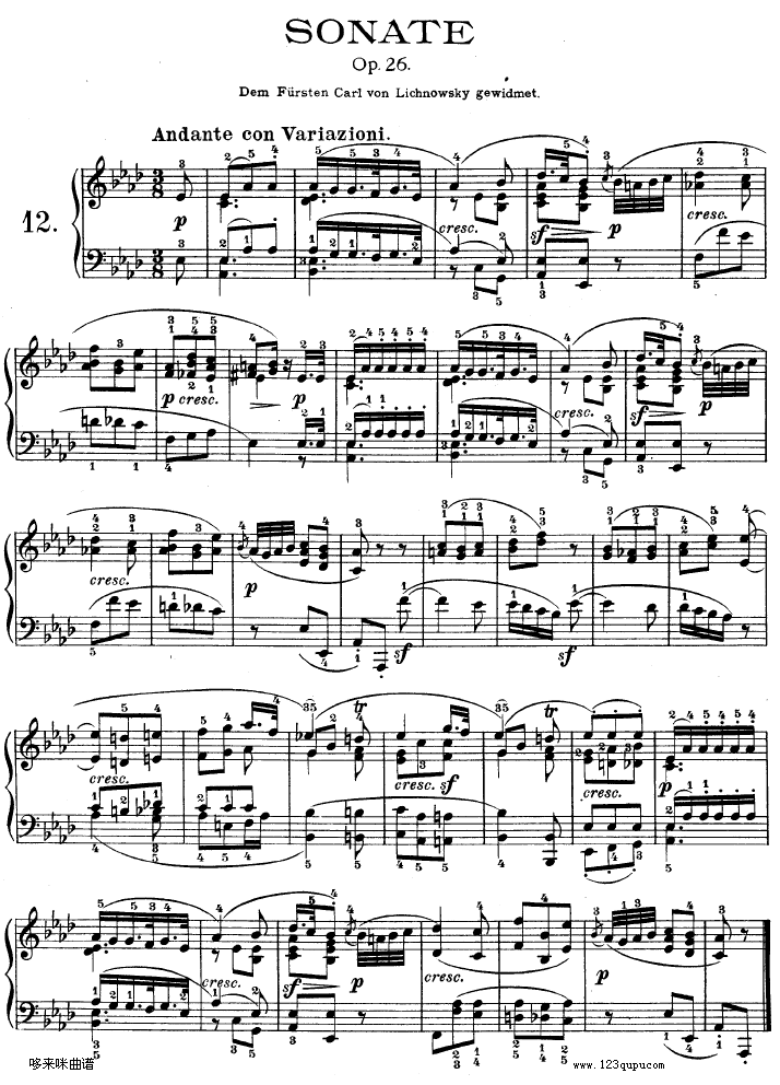 第十二钢琴奏鸣曲-（Op.26）-贝多芬钢琴曲谱（图1）