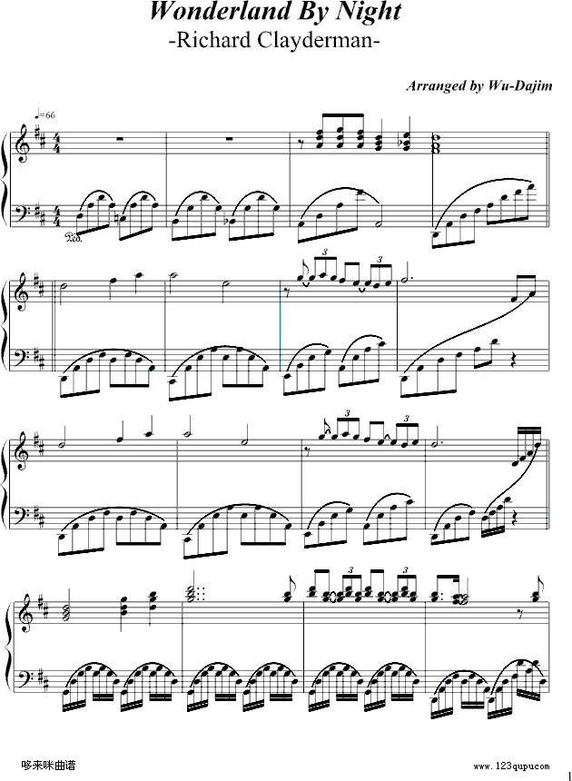Wonderland By Night-克莱德曼钢琴曲谱（图1）