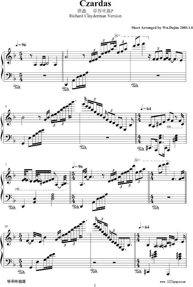 柴達爾斯舞曲-克莱德曼钢琴曲谱（图1）