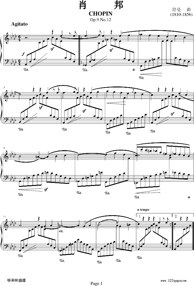 肖邦Op.9 No.12-舒曼钢琴曲谱（图1）