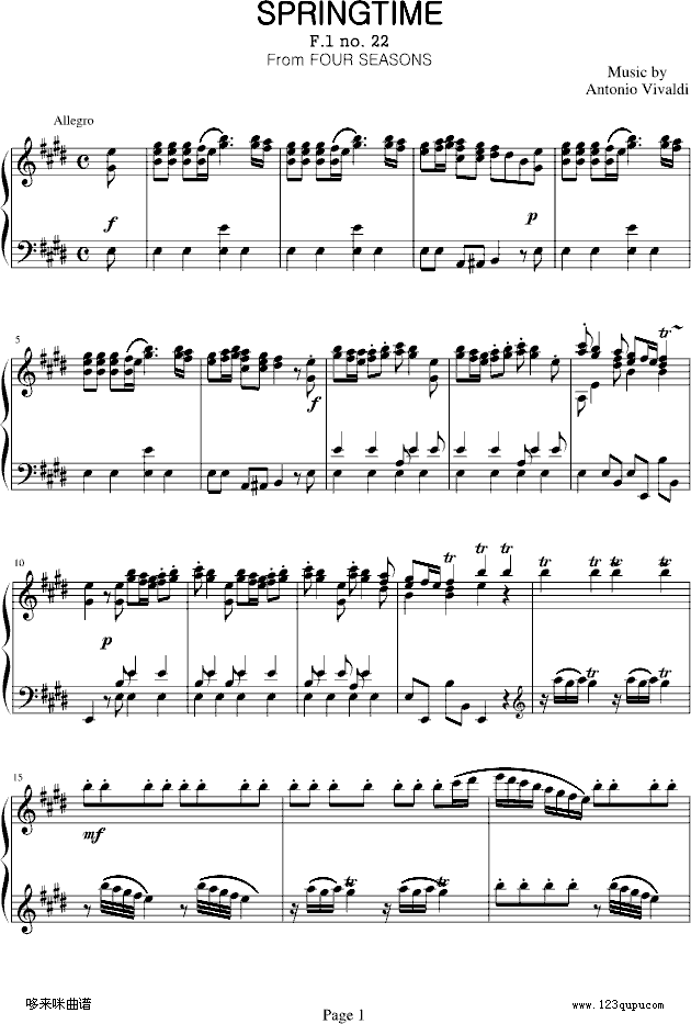 四季·春-维瓦尔第钢琴曲谱（图1）