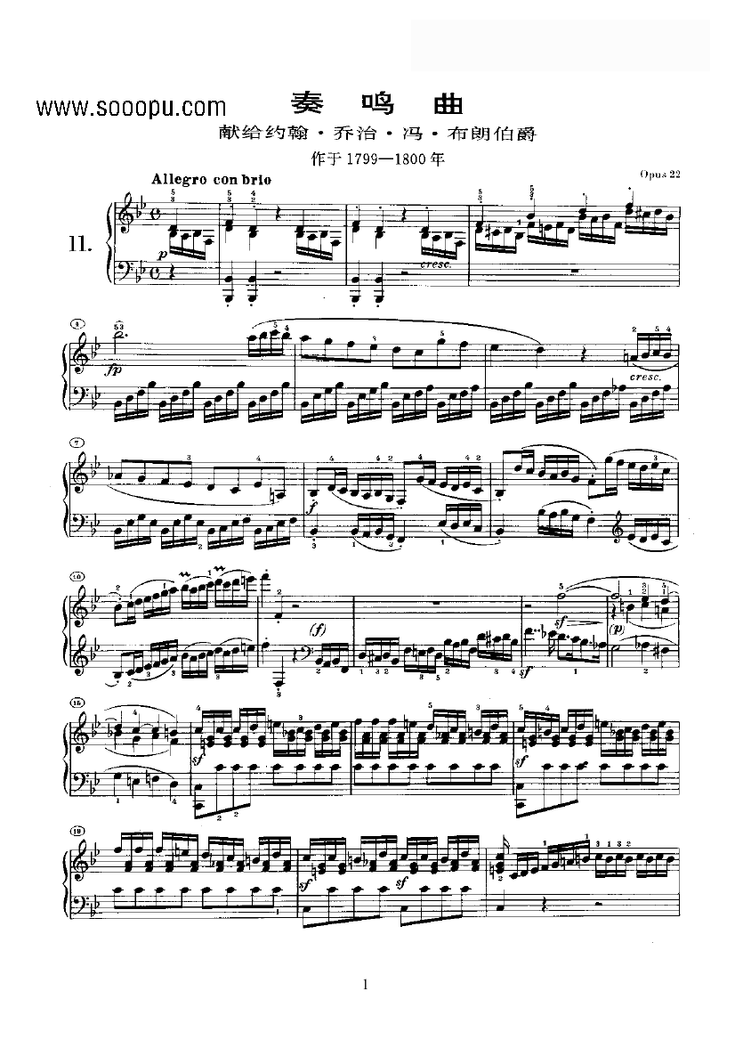 奏鸣曲(Opus22) 键盘类 钢琴钢琴曲谱（图1）