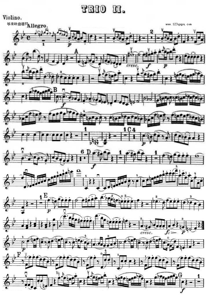提琴三重奏 第二首 降B大调 K.502之Violin TRIO钢琴曲谱（图1）