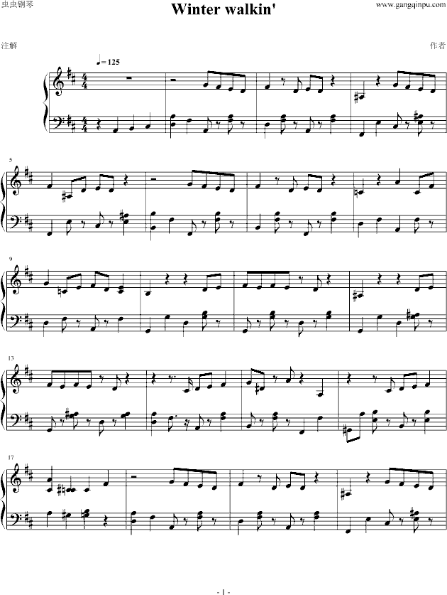 winter walking钢琴曲谱（图1）