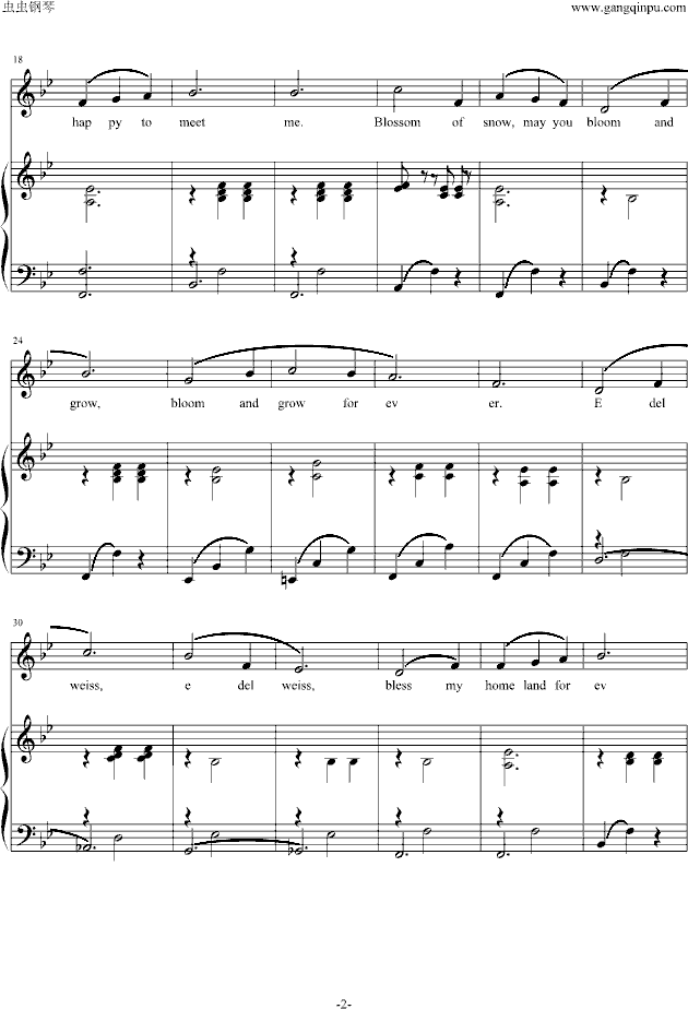 雪绒花（尤风宁号版）钢琴曲谱（图2）