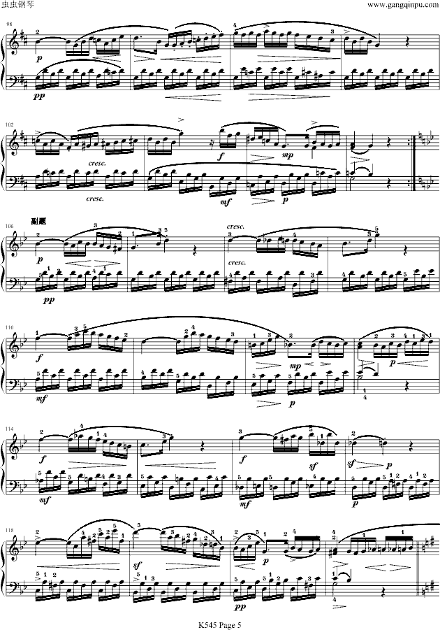 奏鸣曲K545-带指法钢琴曲谱（图5）