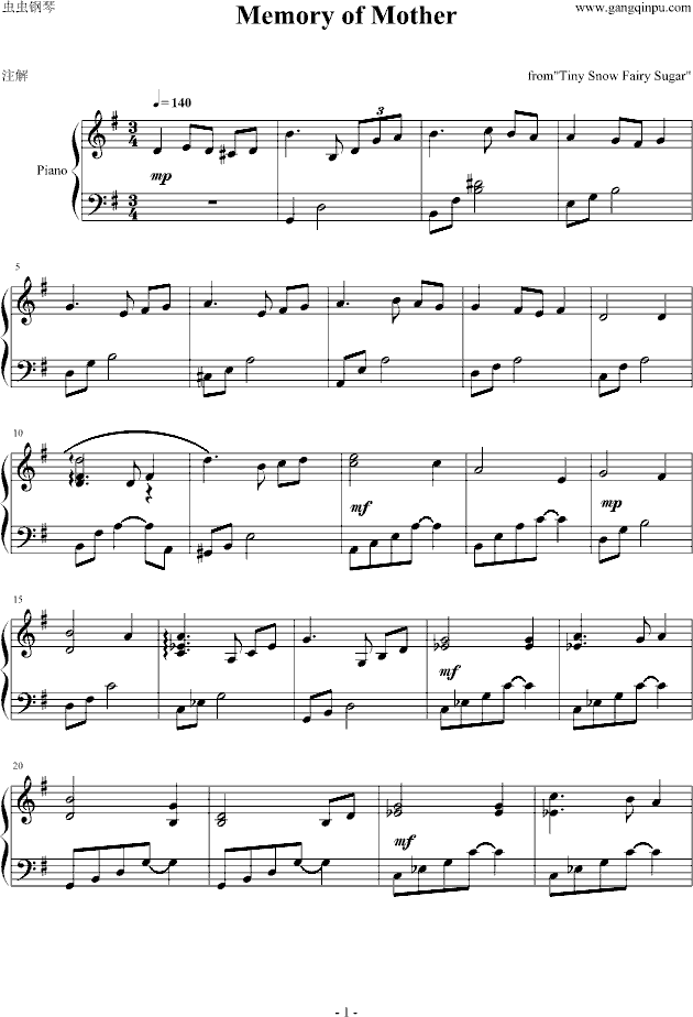 Memory of Mother钢琴曲谱（图1）