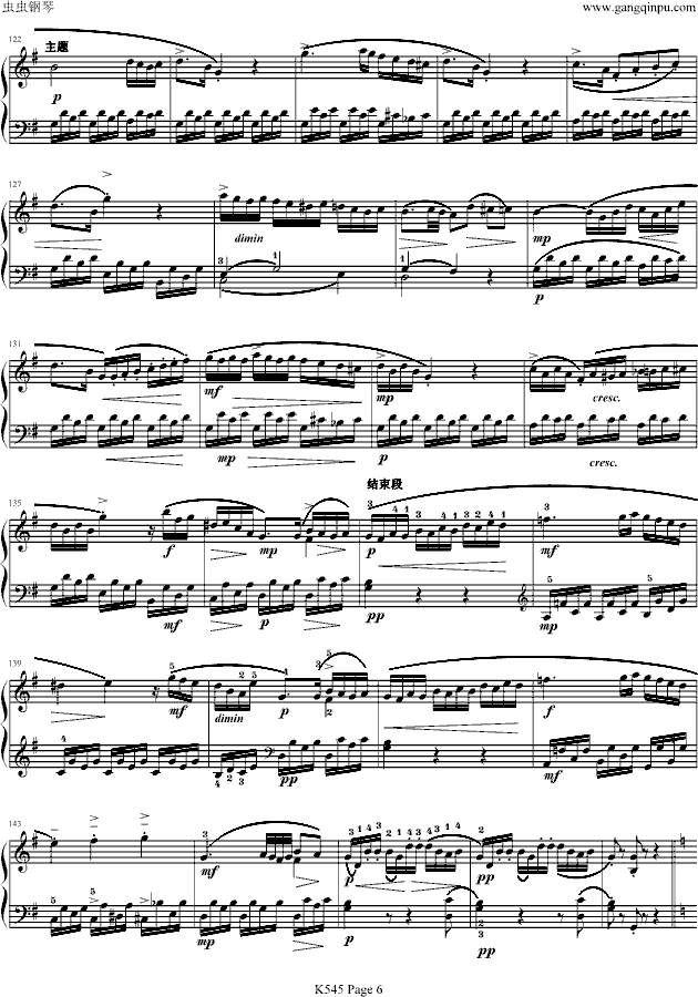 奏鸣曲K545-带指法钢琴曲谱（图6）