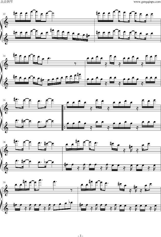 经典热血音乐（FC物语）钢琴曲谱（图3）