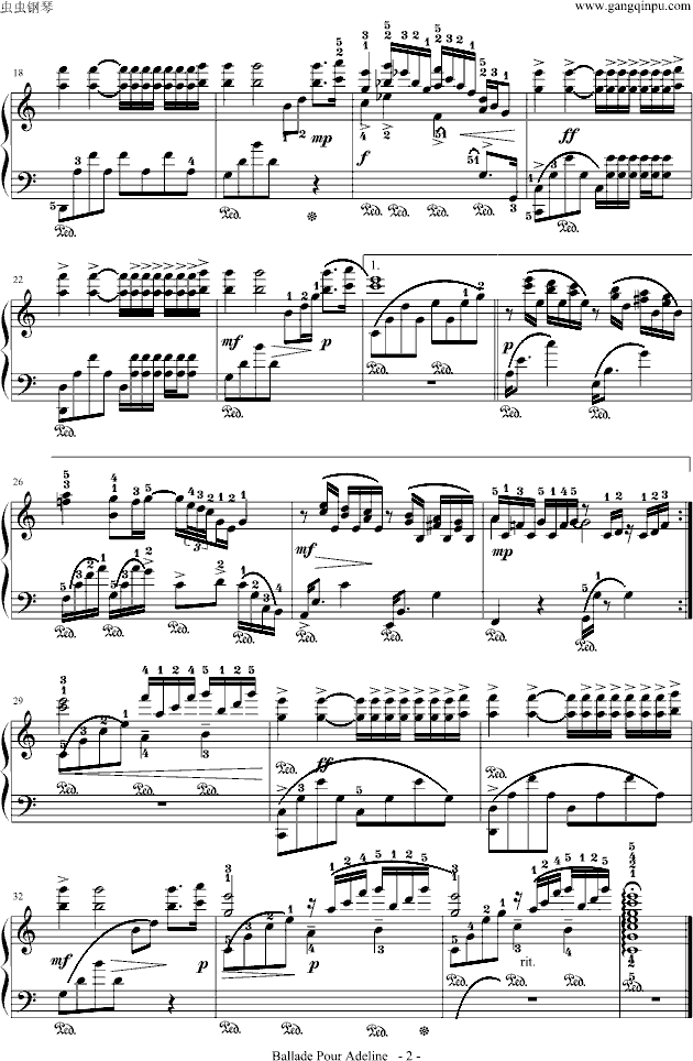 水边的阿蒂丽娜(适度简化)-带指法钢琴曲谱（图2）