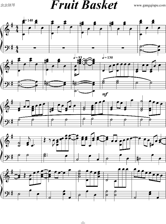 水果篮子钢琴曲谱（图1）
