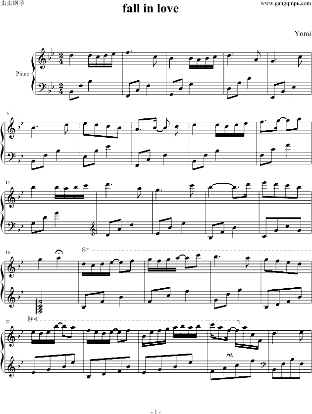 fall in love钢琴曲谱（图1）