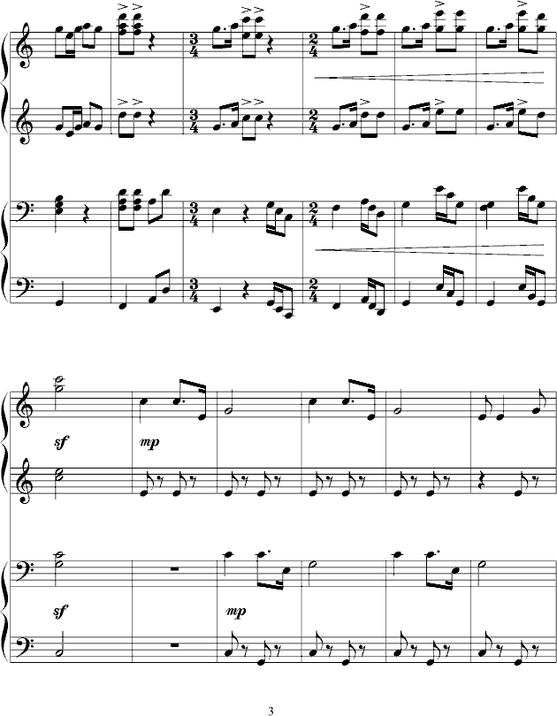 黄河 四手联弹 简单钢琴曲谱（图3）