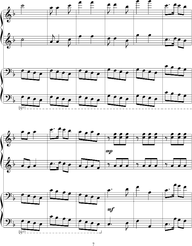 黄河 四手联弹 简单钢琴曲谱（图7）