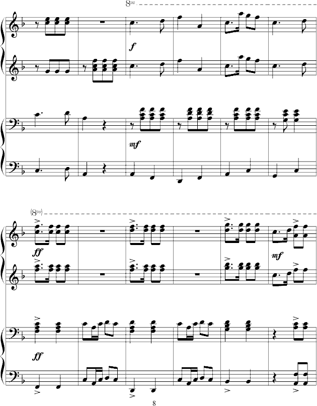 黄河 四手联弹 简单钢琴曲谱（图8）