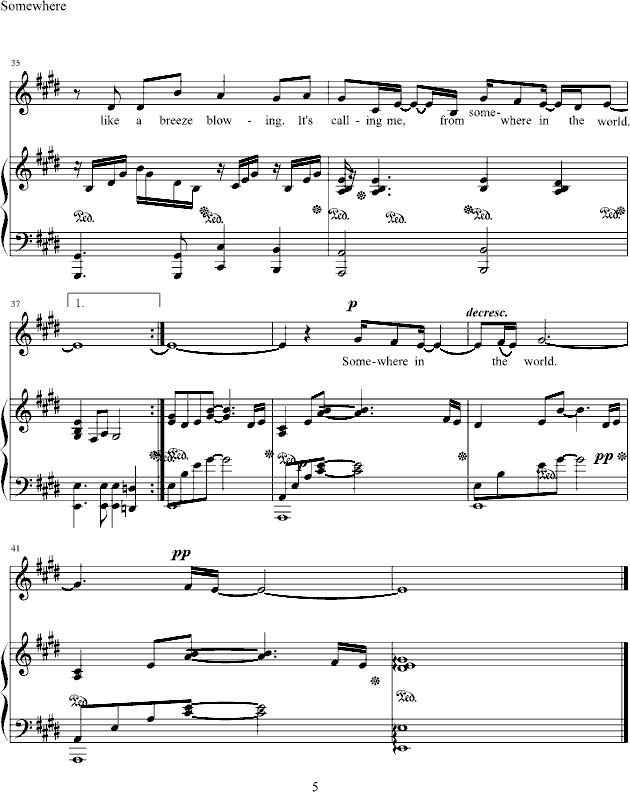 somewhere钢琴曲谱（图5）
