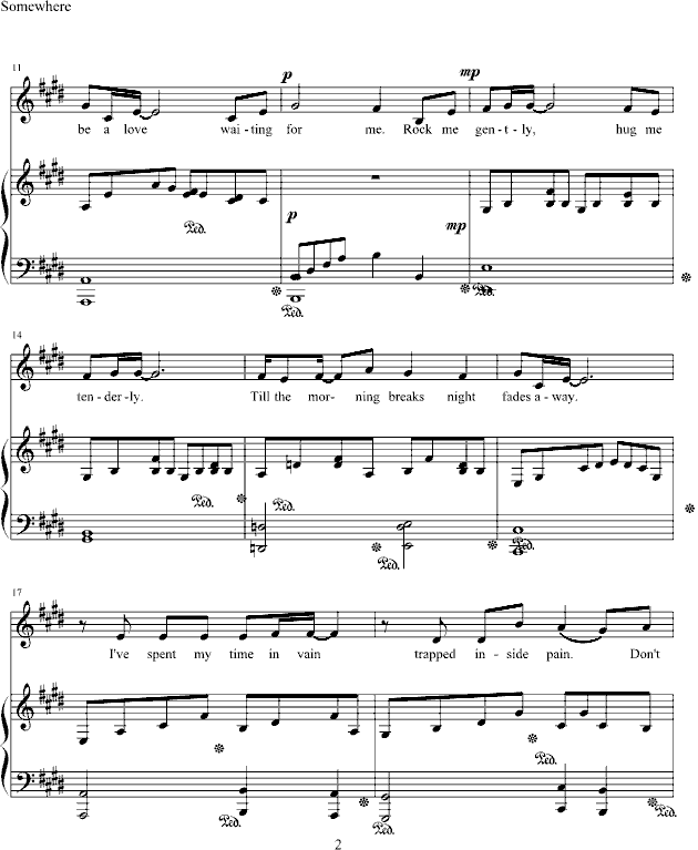 somewhere钢琴曲谱（图2）