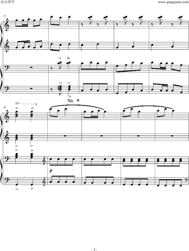 湖北民歌(四手)钢琴曲谱（图2）